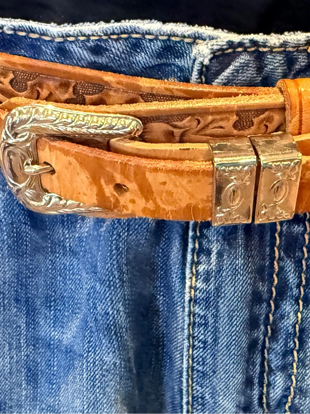 Chambers Vintage Leather Belt Hand Finished Burris Saddlery Silver Buckles 80's